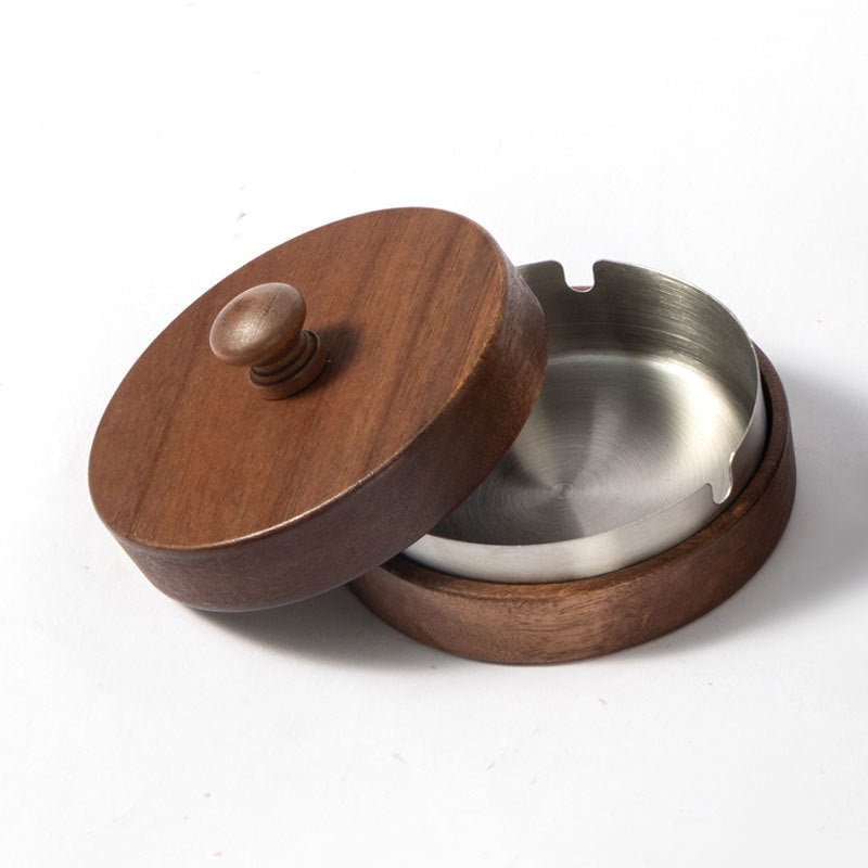 Wooden Trendy Unique Black Walnut Ashtray With Lid | Luxury Home Accessories | Heulog Glow