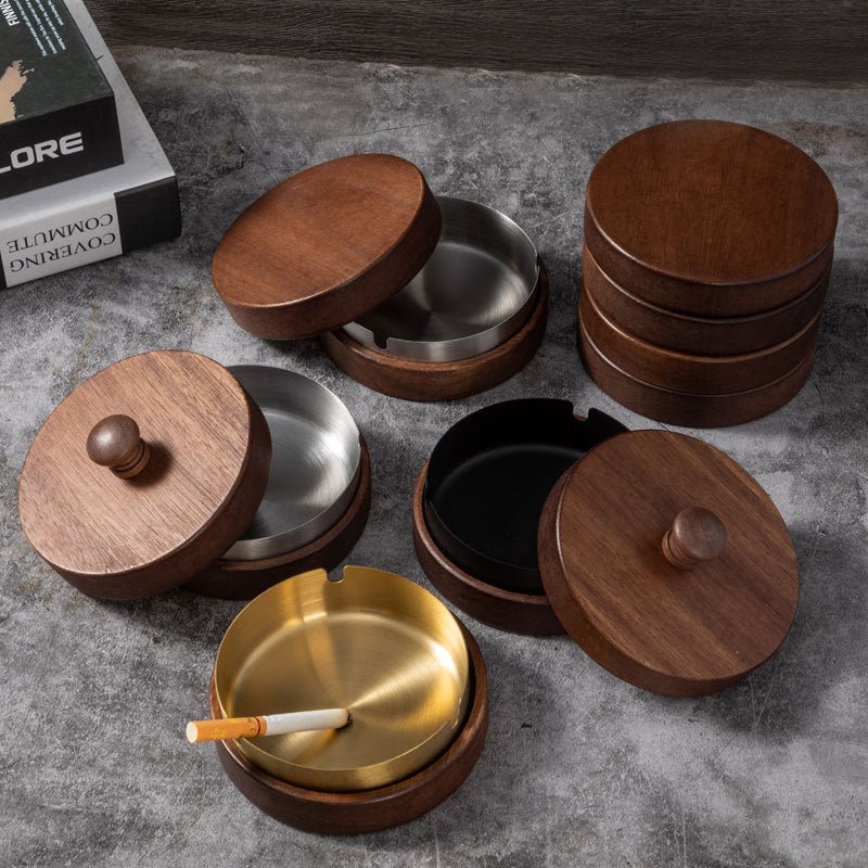 Wooden Trendy Unique Black Walnut Ashtray With Lid | Luxury Home Accessories | Heulog Glow