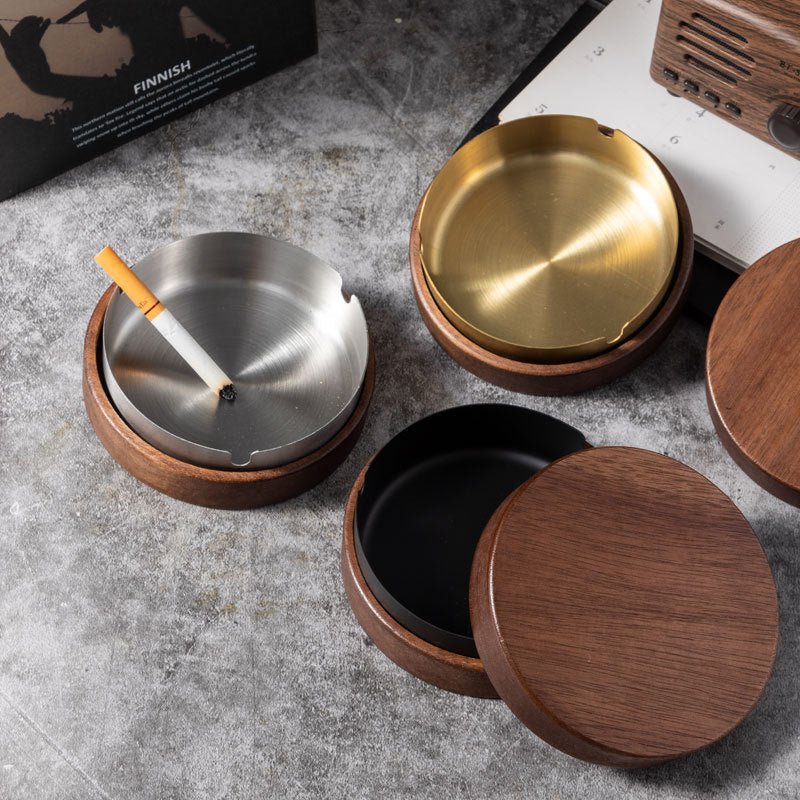 Wooden Trendy Unique Black Walnut Ashtray With Lid | Luxury Home Accessories | Heulog Glow