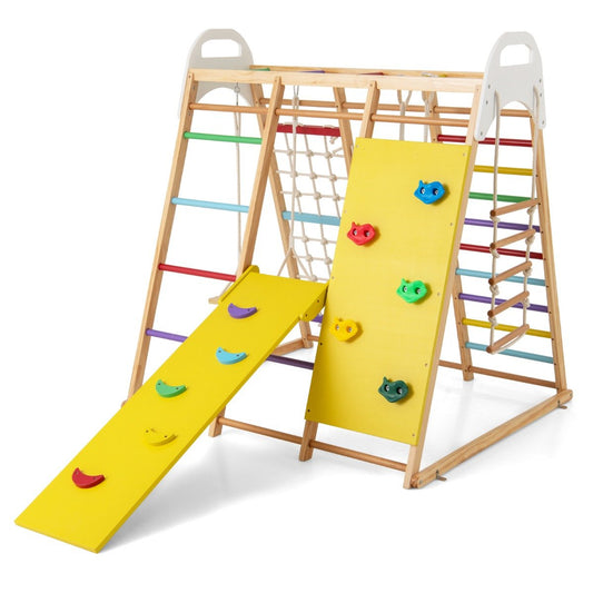 8-in-1 Montessori Climbing Toys Set with Slide, Climbing Net, Monkey Bars & Swing
