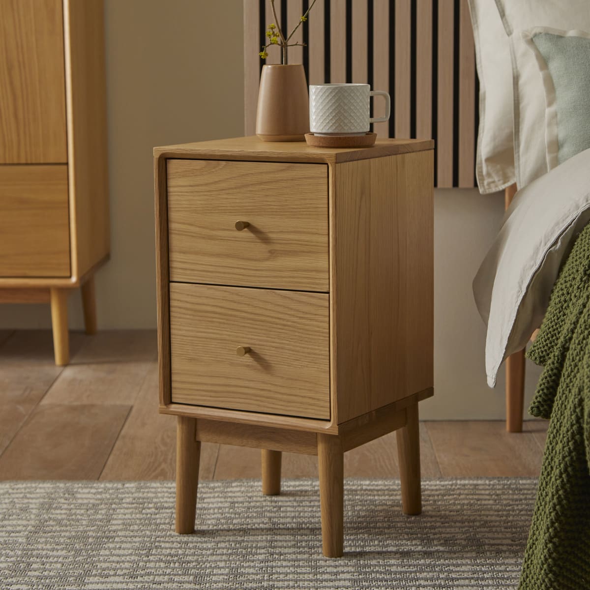 Wright Narrow Oak Bedside Table | Luxury Home Accessories | Heulog Glow