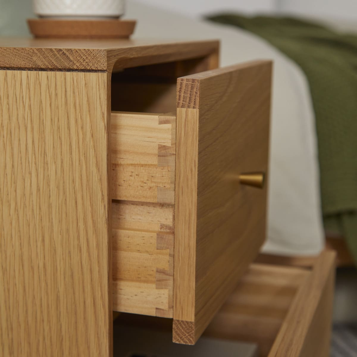 Wright Narrow Oak Bedside Table | Luxury Home Accessories | Heulog Glow