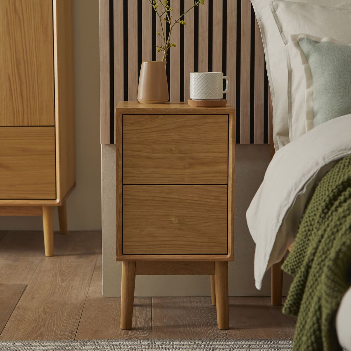 Wright Narrow Oak Bedside Table | Luxury Home Accessories | Heulog Glow