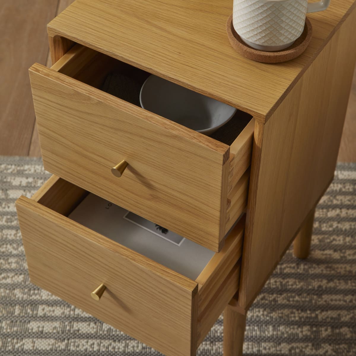 Wright Narrow Oak Bedside Table | Luxury Home Accessories | Heulog Glow