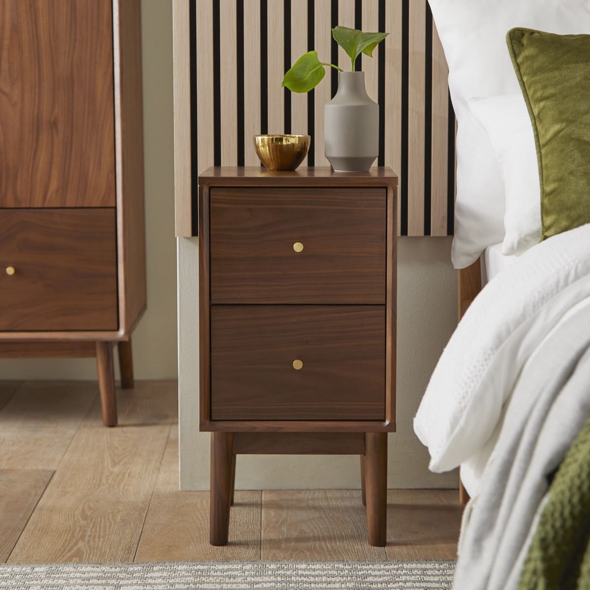 Wright Narrow Walnut Bedside Table | Luxury Home Accessories | Heulog Glow