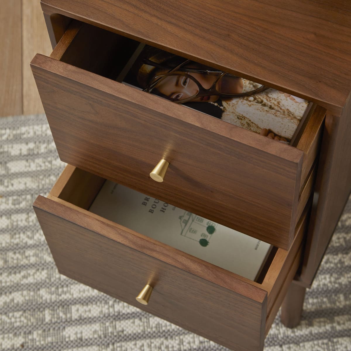 Wright Narrow Walnut Bedside Table | Luxury Home Accessories | Heulog Glow
