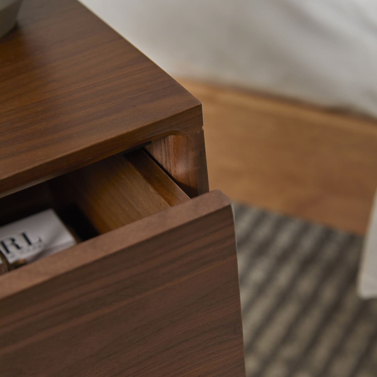 Wright Narrow Walnut Bedside Table | Luxury Home Accessories | Heulog Glow