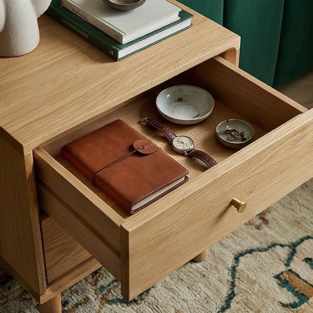 Wright Oak Bedside Table | Luxury Home Accessories | Heulog Glow