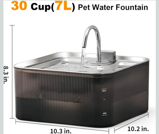 XL Cat & Dog Water Fountain - 7L Ultra Quiet Pump (28.5dB) & 4-Stage Filter System Stainless Steel | Luxury Home Accessories | Heulog Glow