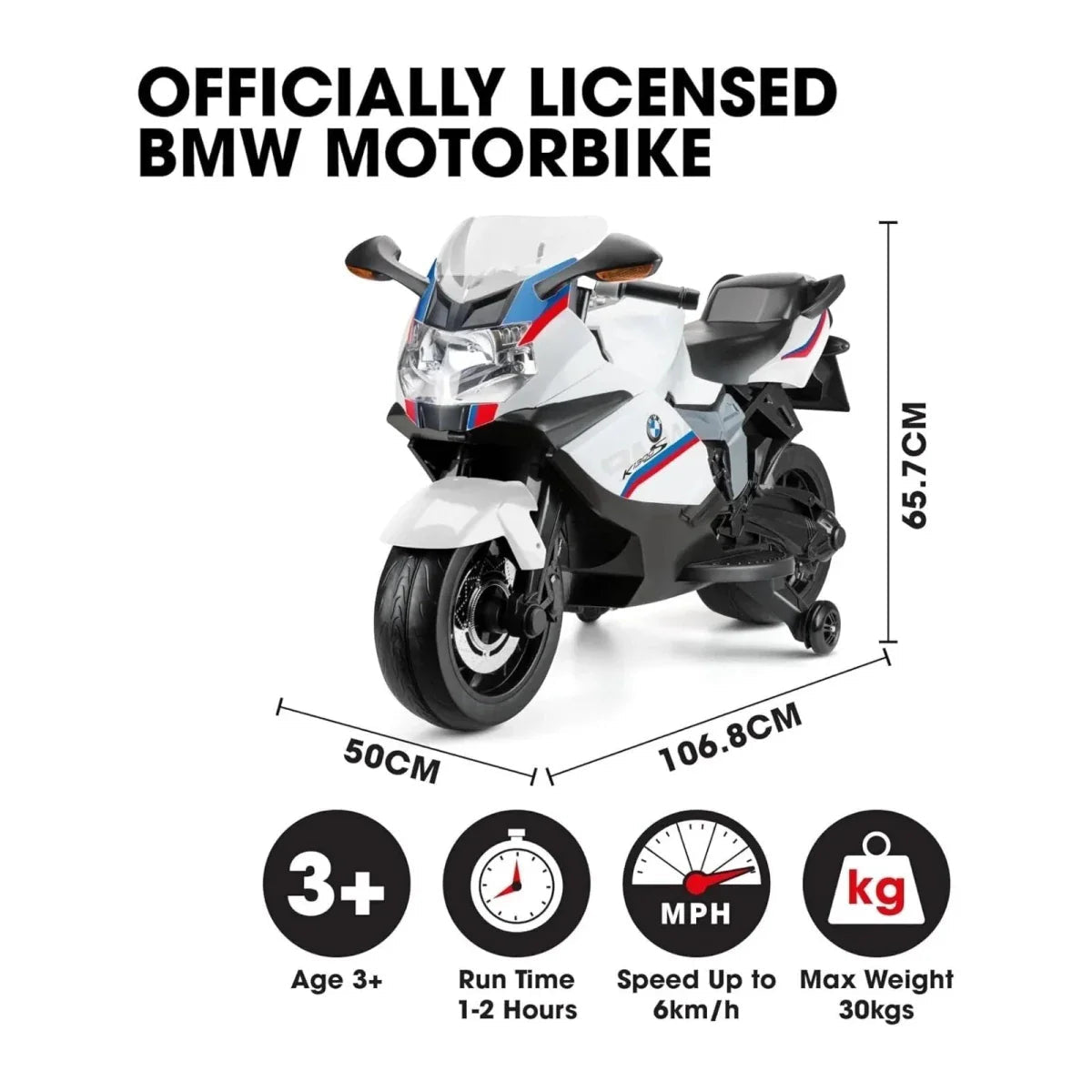 Xootz BMW 12.8V Electric Motorbike Ride On with Lithium Battery - White | Luxury Home Accessories | Heulog Glow