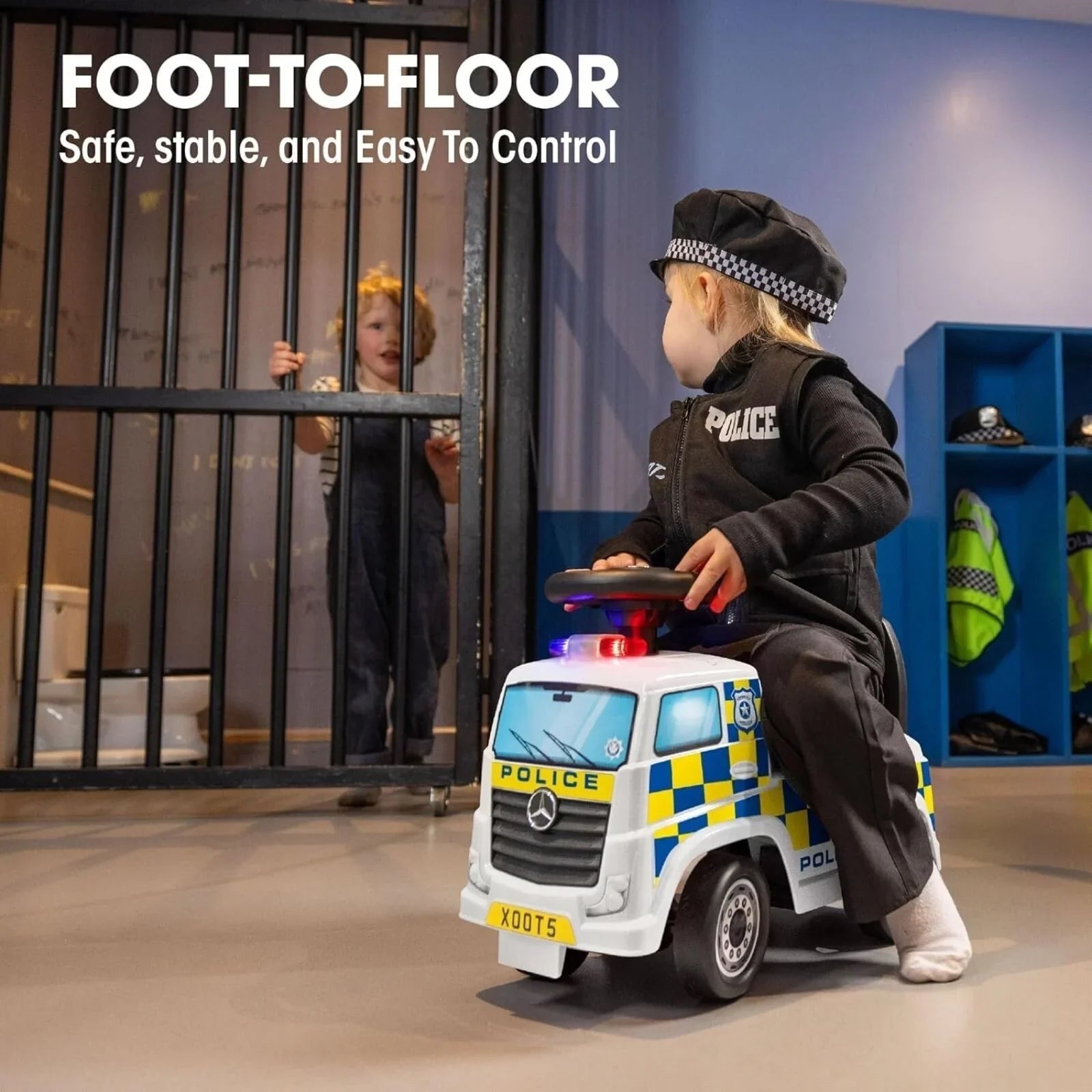 Xootz Mercedes-Benz Police Foot-to-Floor Ride On - White | Luxury Home Accessories | Heulog Glow