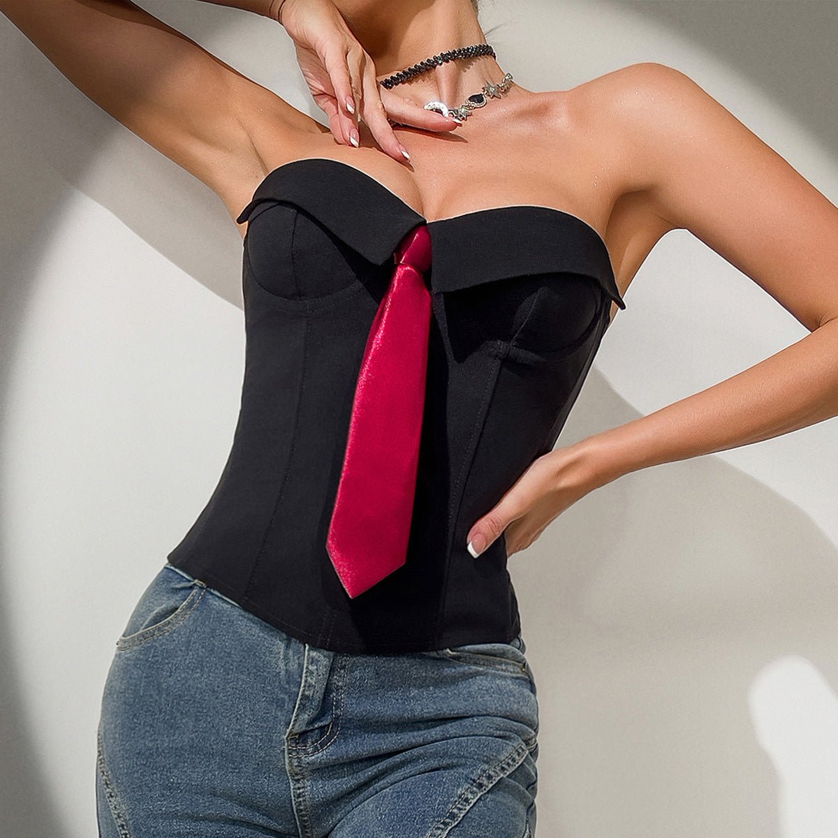 Y2k Bandeau Top With Faux-tied Design Ins Fashion Solid Color Vest For Women Clothing | Luxury Home Accessories | Heulog Glow
