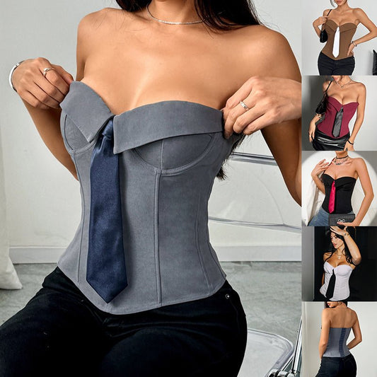 Y2k Bandeau Top With Faux-tied Design Ins Fashion Solid Color Vest For Women Clothing | Luxury Home Accessories | Heulog Glow