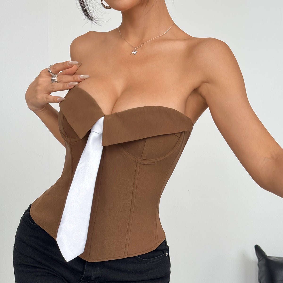 Y2k Bandeau Top With Faux-tied Design Ins Fashion Solid Color Vest For Women Clothing | Luxury Home Accessories | Heulog Glow