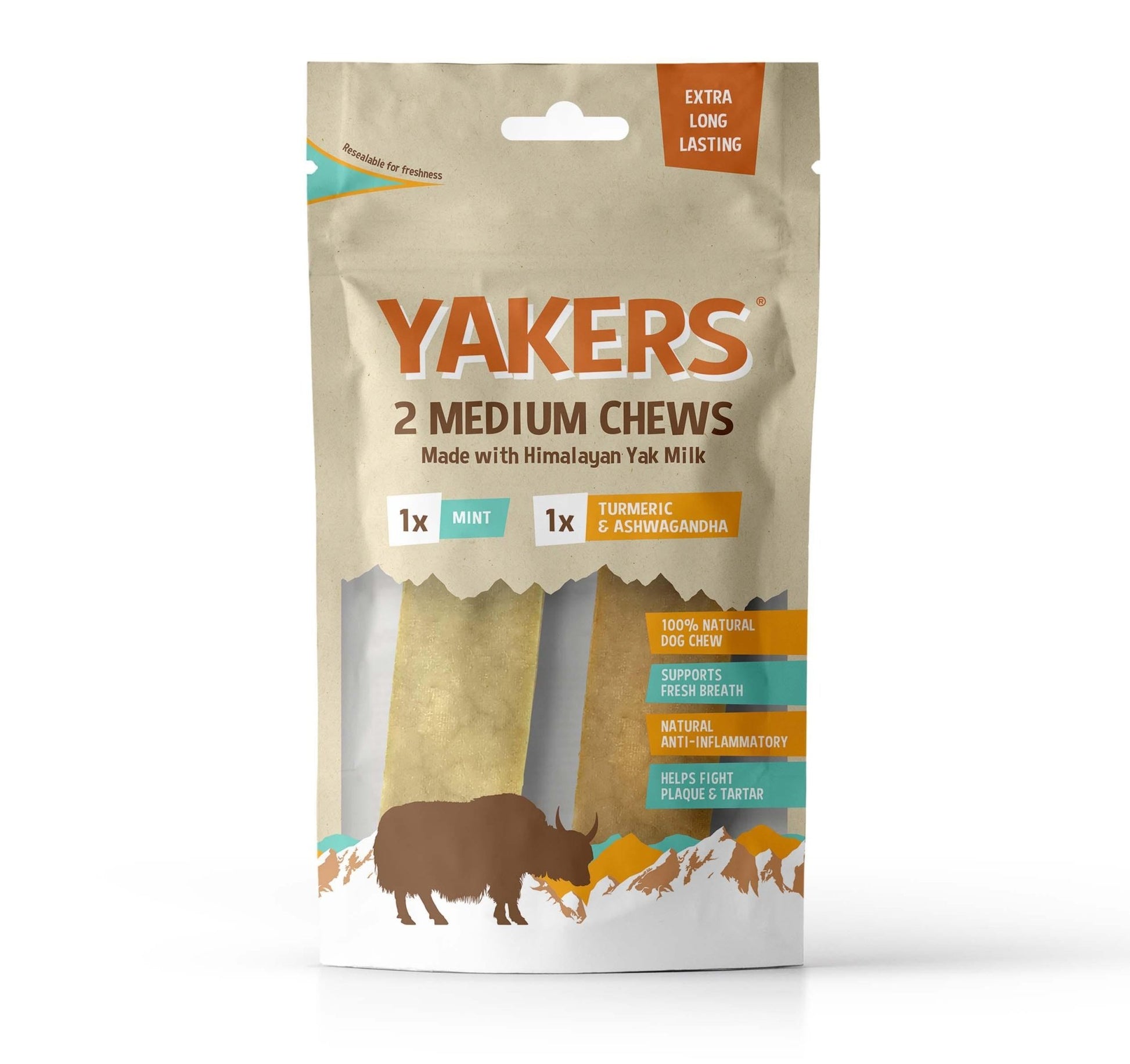 Yakers Mint/Tumeric Dog Chew Medium Twin Pack | Luxury Home Accessories | Heulog Glow