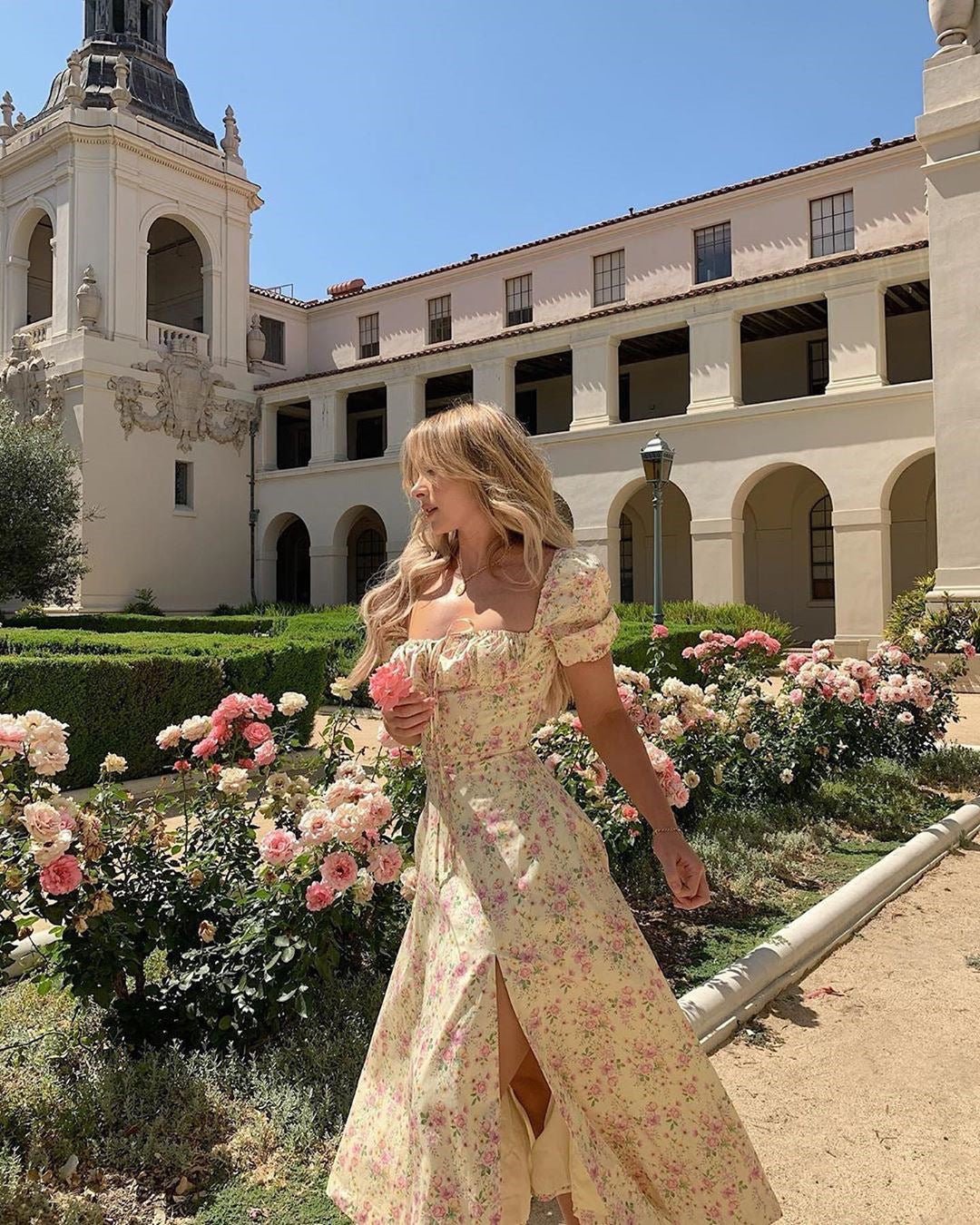 Yissang Floral Print Puff Short Sleeve Women Dress High Split Party Long Dresses Elegant Lace Up | Luxury Home Accessories | Heulog Glow
