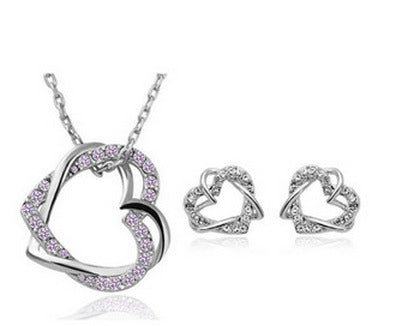 Yiwu Fashion Jewelry Factory Jewelry Customized Double Diamond Heart Necklace Earring Set | Luxury Home Accessories | Heulog Glow