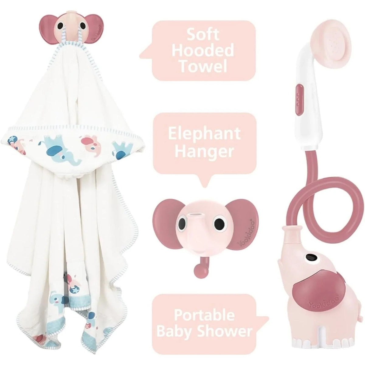 Yookidoo Baby Shower Gift Set Elephant - Blush Pink | Luxury Home Accessories | Heulog Glow