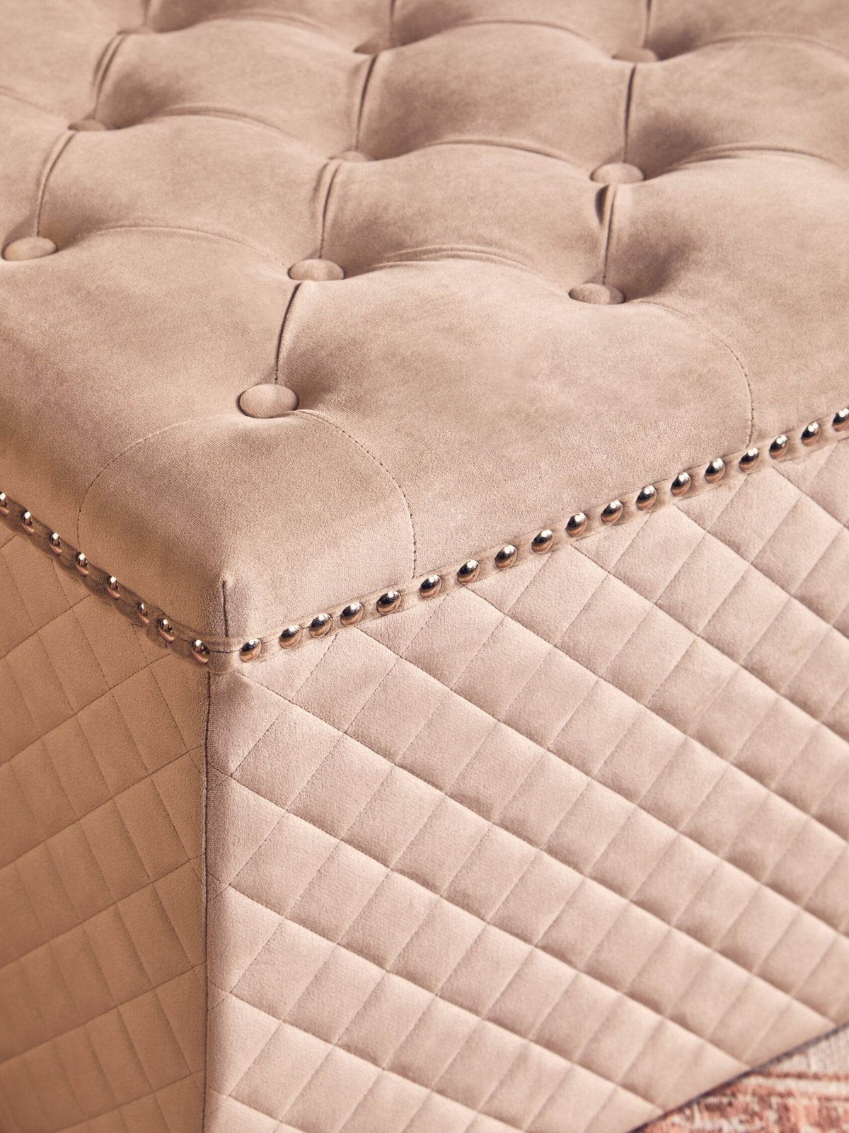 Zamora Square Mink Velvet Ottoman | Luxury Home Accessories | Heulog Glow