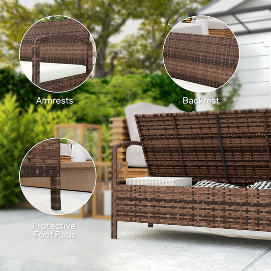 Outsunny Rattan Garden Bench w/ 125L Storage, Cushioned Outdoor Bench