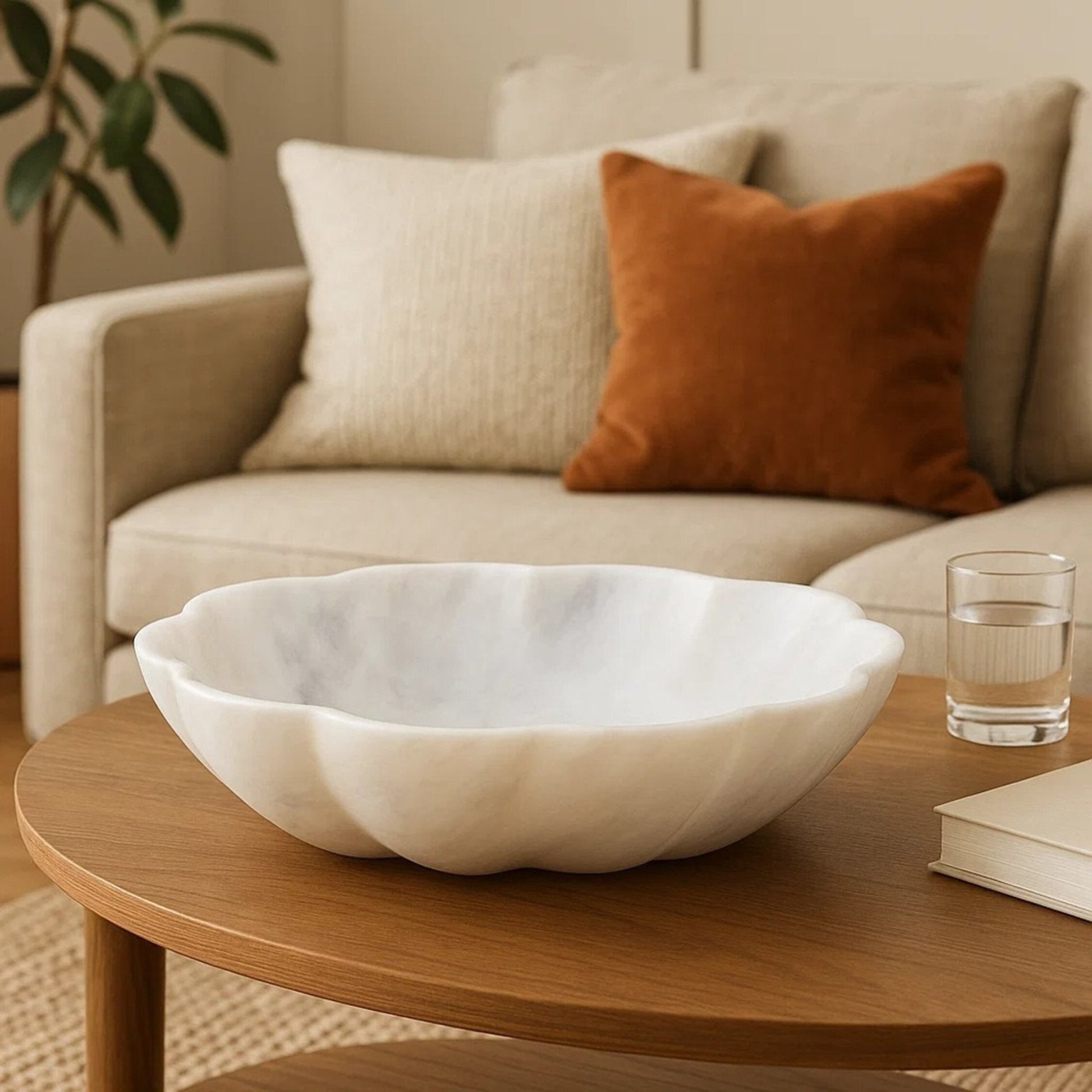 Zoro Large White Marble Scalloped Bowl | Luxury Home Accessories | Heulog Glow