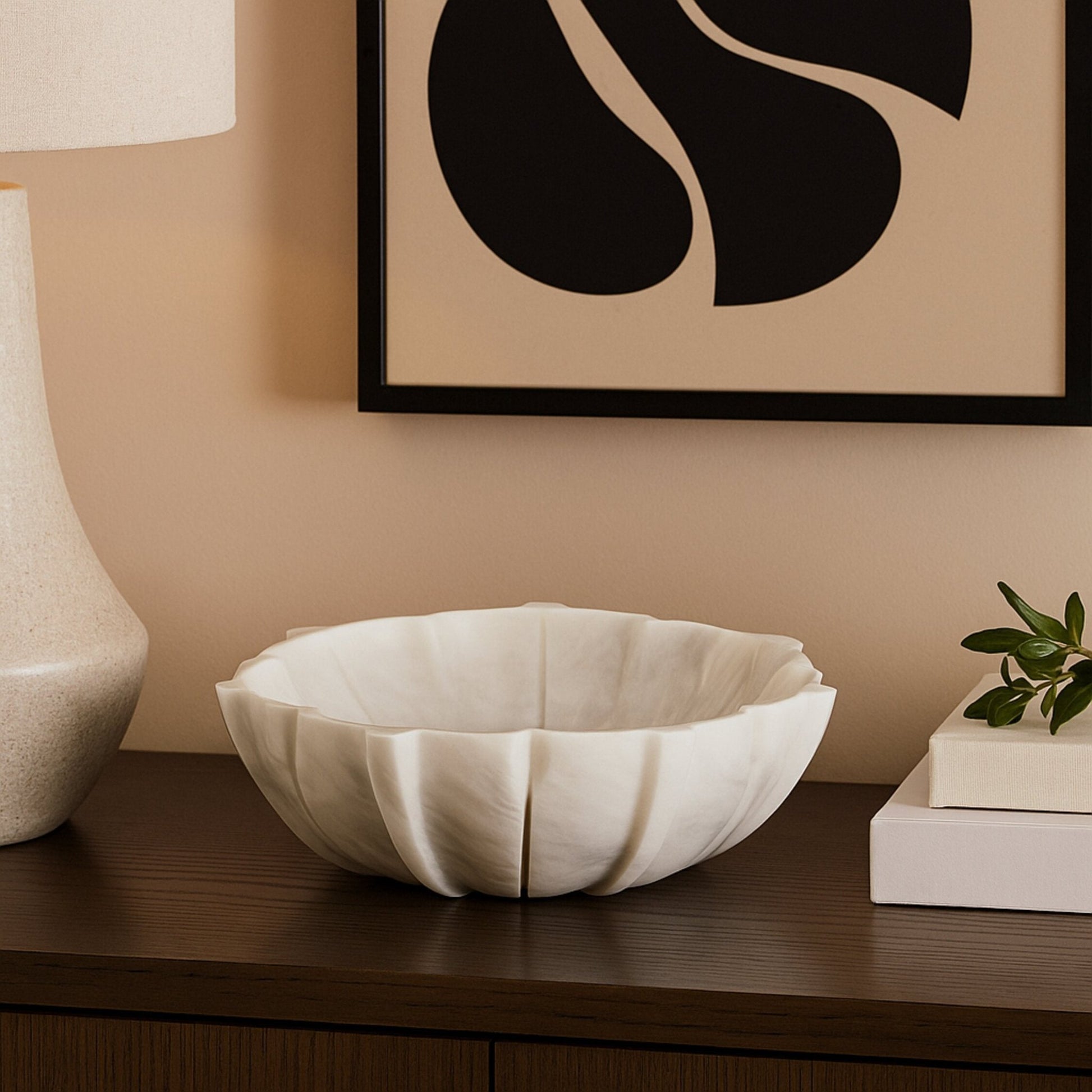 Zoro Medium White Marble Lotus Bowl | Luxury Home Accessories | Heulog Glow