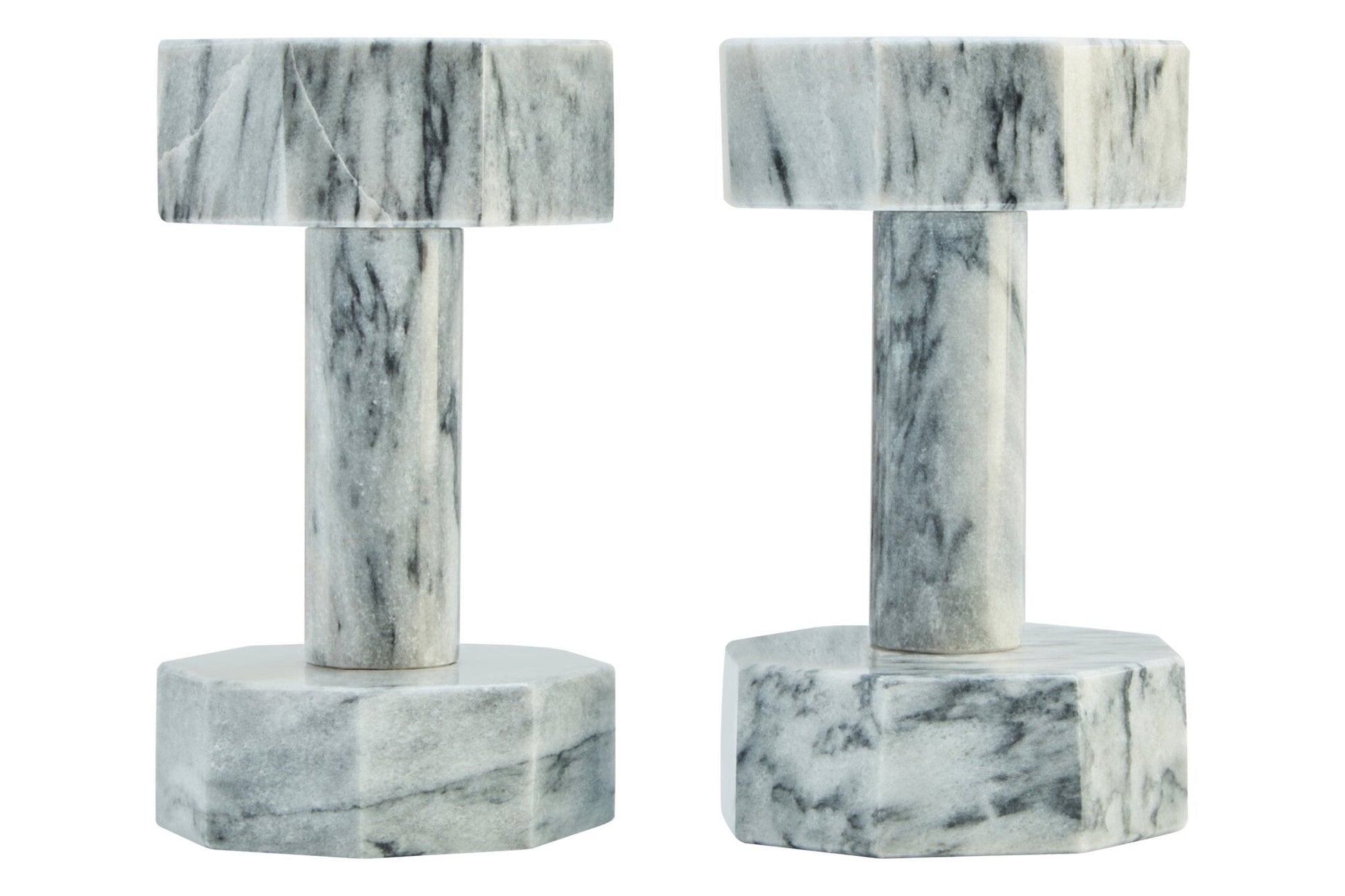 Zoro Set of Two Decorative Grey Marble Dumbbells | Luxury Home Accessories | Heulog Glow