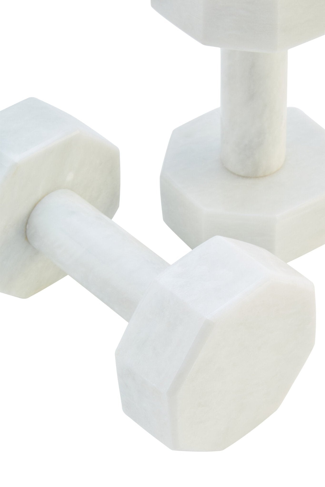 Zoro Set of Two Decorative White Marble Dumbbells | Luxury Home Accessories | Heulog Glow