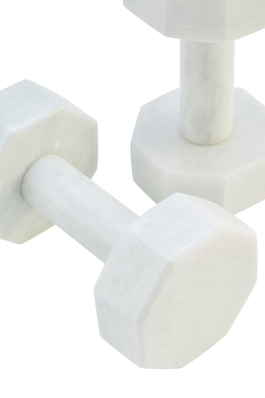 Zoro Set of Two Decorative White Marble Dumbbells | Luxury Home Accessories | Heulog Glow