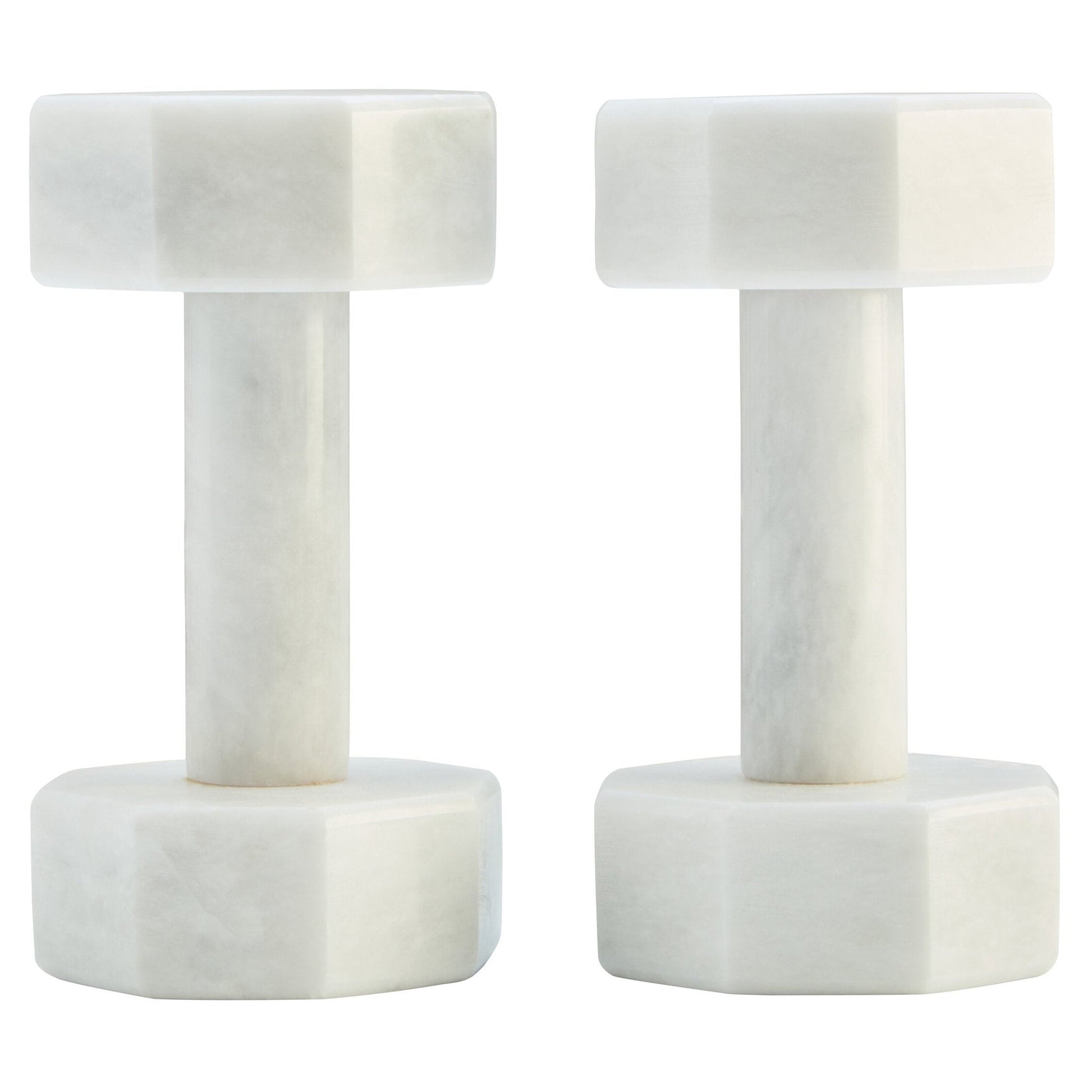 Zoro Set of Two Decorative White Marble Dumbbells | Luxury Home Accessories | Heulog Glow