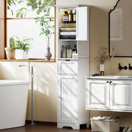 HOMCOM Slim Bathroom Storage Cabinet, with Sensor Lights - White